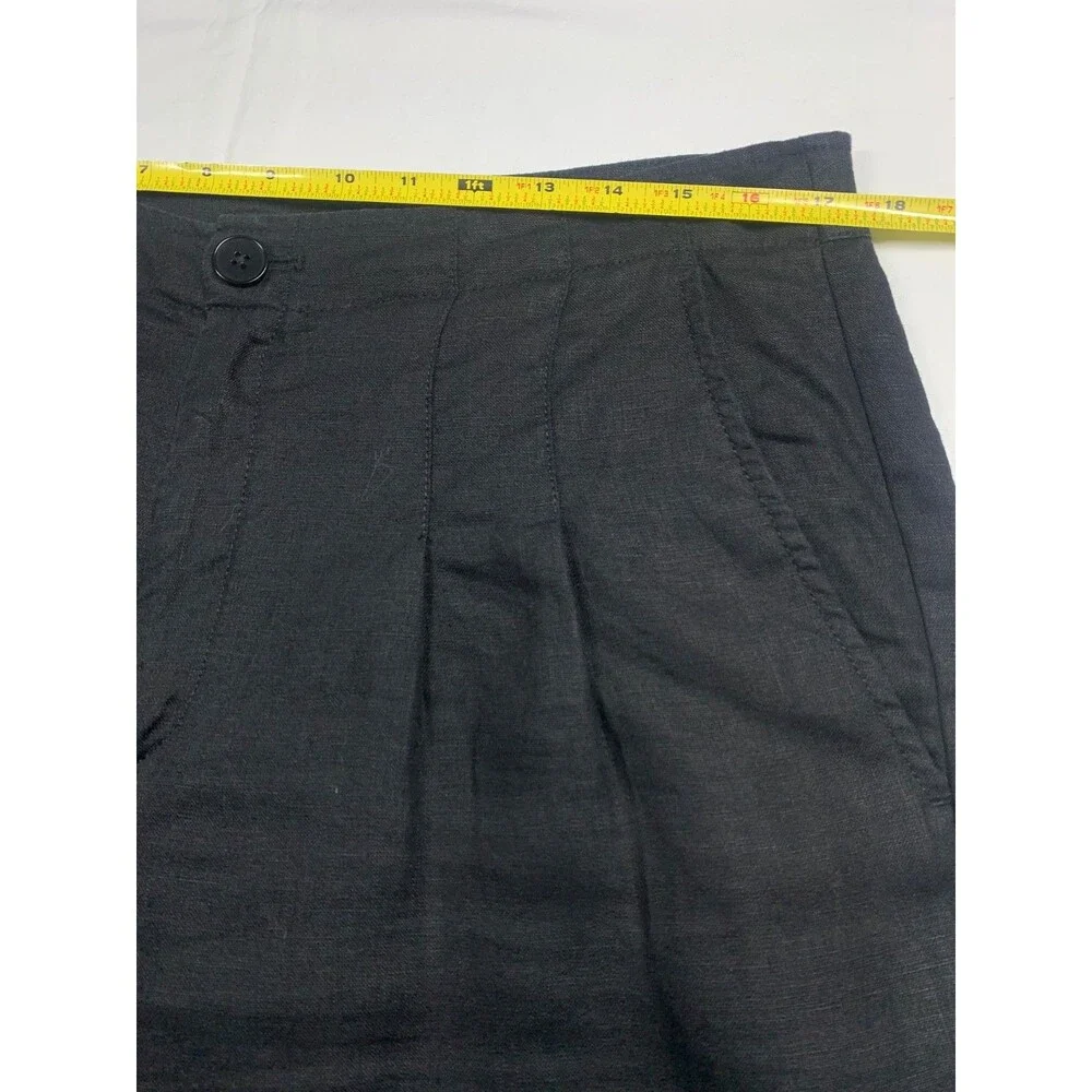 Banana Republic 100% Linen Wide Leg Pants 12L Black Tall High Rise Pleated Work